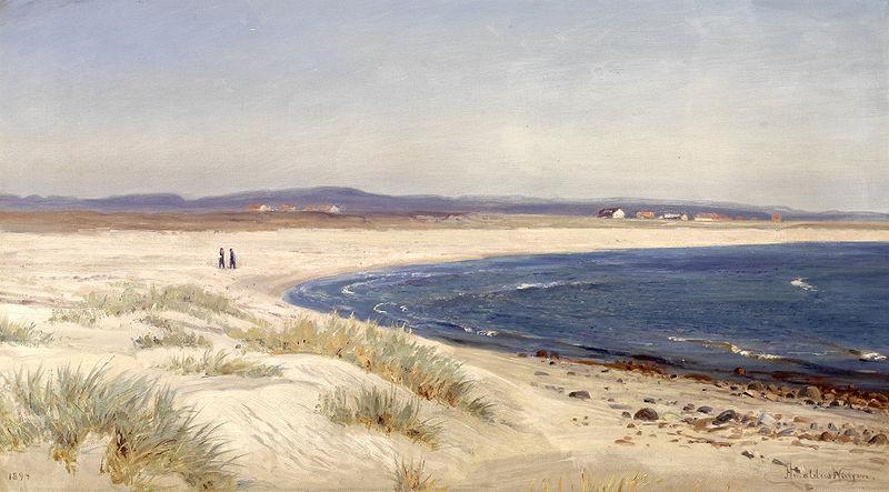 Amaldus Clarin Nielsen Mennesker pa en strand Norge oil painting art